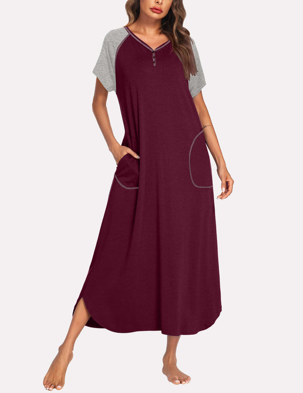 Ekouaer Ekouaer Patchwork Full Length Sleep Dress (US Only)