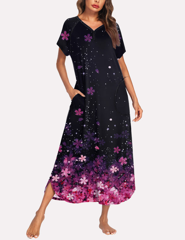 Ekouaer Ekouaer Patchwork Full Length Sleep Dress (US Only)