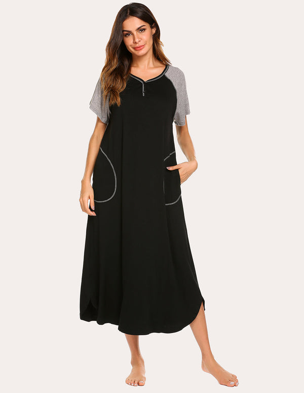 ekouaer Ekouaer Patchwork Full Length Sleep Dress (US Only)