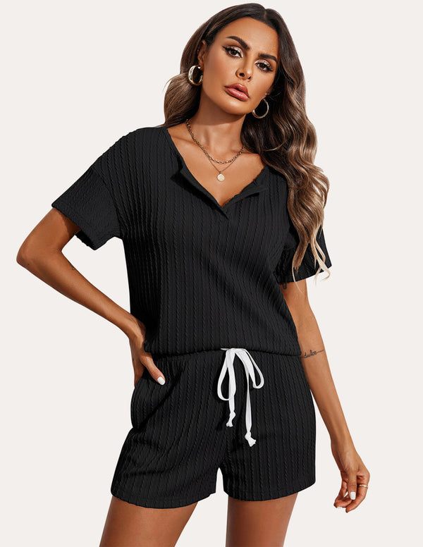Ekouaer Ekouaer Ribbed Knit Short Sleeve Pajama Sets (US Only)