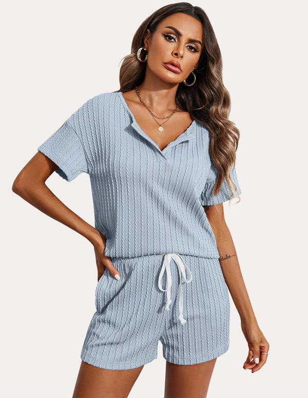 Ekouaer Ekouaer Ribbed Knit Short Sleeve Pajama Sets (US Only)