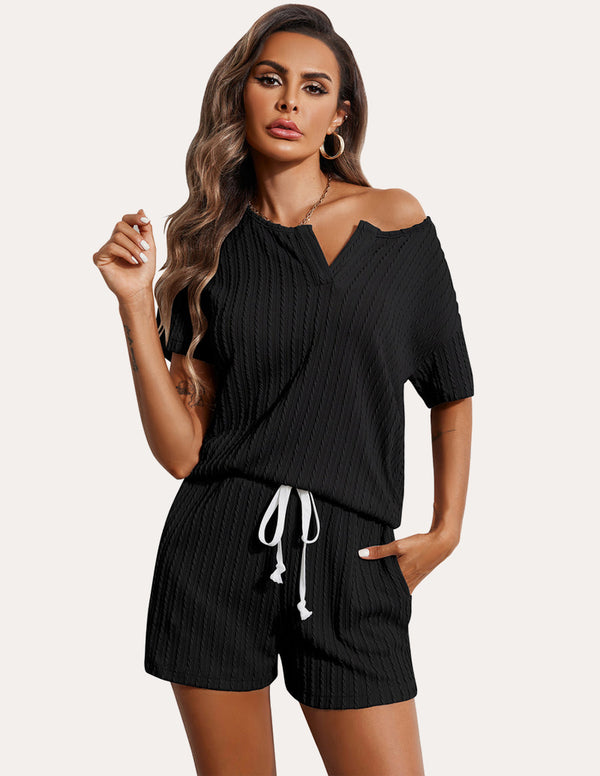 ekouaer Ekouaer Ribbed Knit Short Sleeve Pajama Sets (US Only)