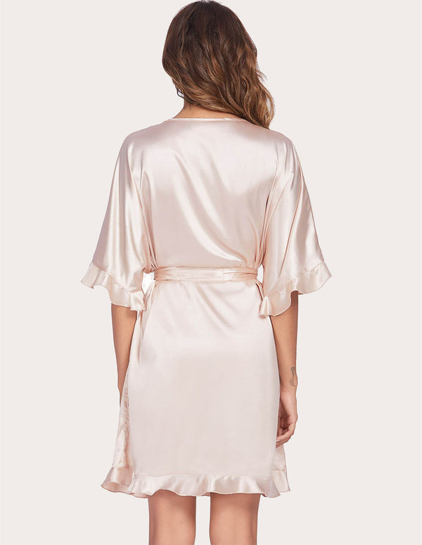 Ekouaer Ekouaer Ruffle Half Sleeve Satin Robe (US Only)
