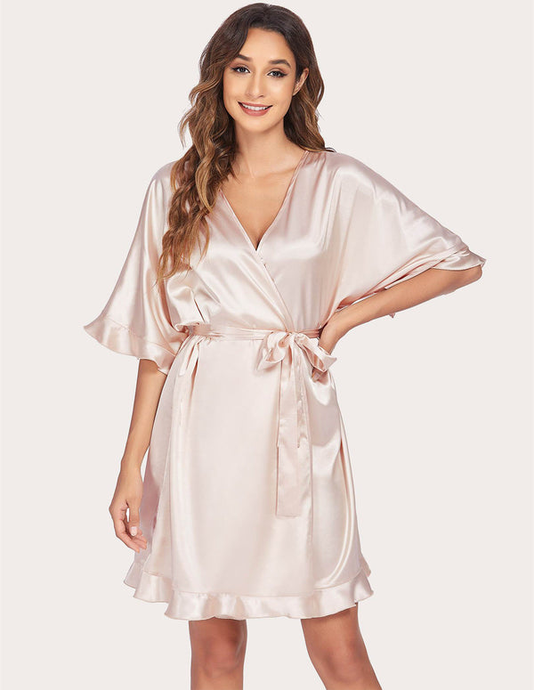 Ekouaer Ekouaer Ruffle Half Sleeve Satin Robe (US Only)