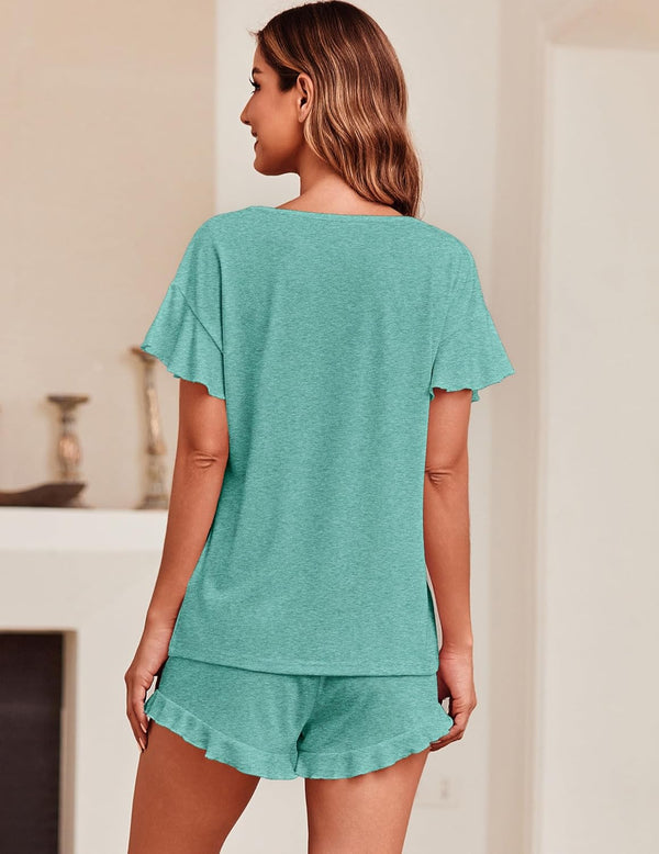 Ekouaer Ekouaer Ruffle Sleeves Top And Short Soft 2 Piece Set