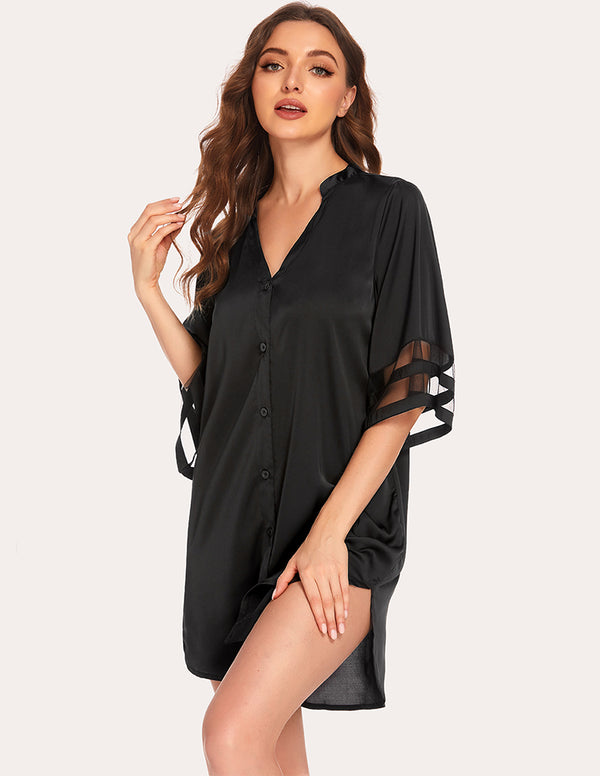 ekouaer Ekouaer Satin 3/4 Bell Sleeve Nightdress (US Only)
