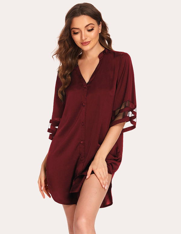 Ekouaer Ekouaer Satin 3/4 Bell Sleeve Nightdress (US Only)