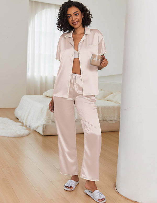 Ekouaer Satin Contrast Color 2-Piece Sets (US Only)