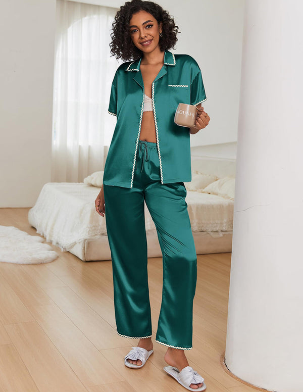 Ekouaer Satin Contrast Color 2-Piece Sets (US Only)