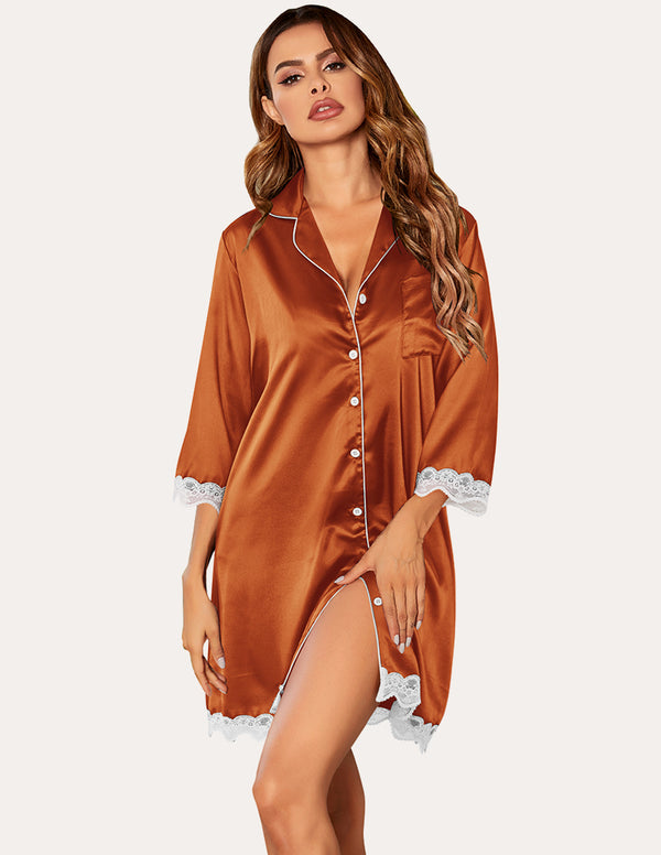 Ekouaer Satin Lace Trim Nightshirts (US Only)