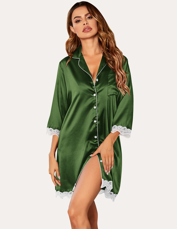 Ekouaer Satin Lace Trim Nightshirts (US Only)