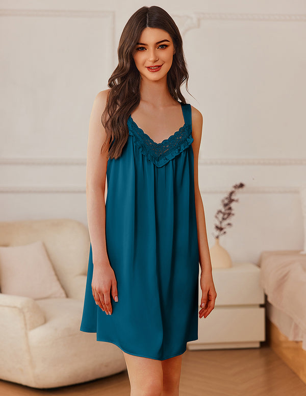 Ekouaer Satin Lace V-Neck Sleep Gown (US Only)