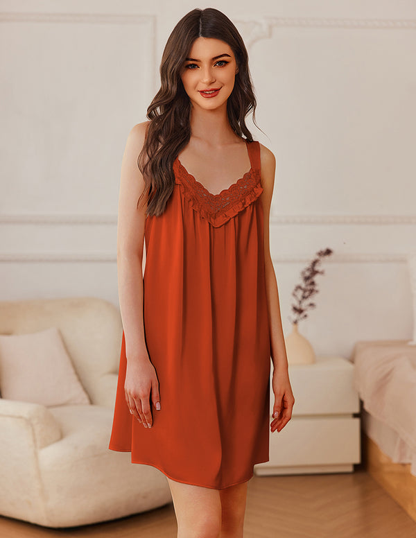 Ekouaer Satin Lace V-Neck Sleep Gown (US Only)