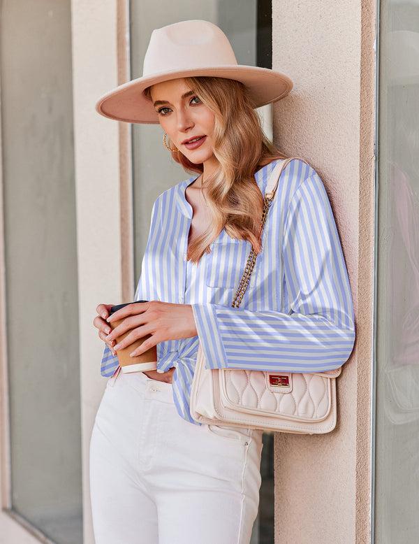 Ekouaer Ekouaer Satin Long Sleeve Button Down Pajamas Set (US Only)