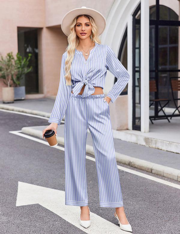 ekouaer Ekouaer Satin Long Sleeve Button Down Pajamas Set (US Only)