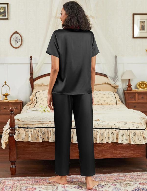Ekouaer Ekouaer Satin Pajamas Set Silk Button Down Sleepwear