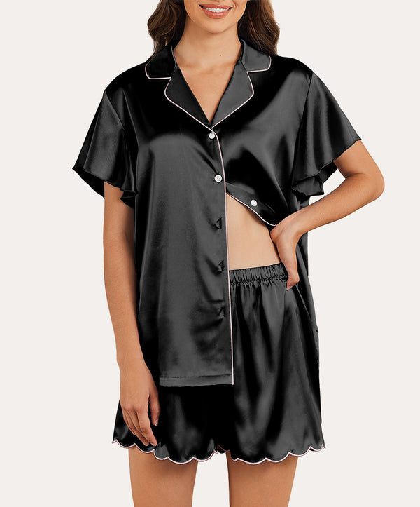 Ekouaer Satin Ruffle Sleeves Pajama Set (US Only)