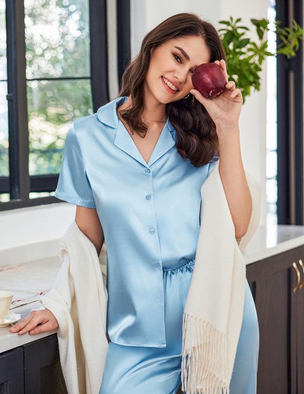 Ekouaer Satin Short Sleeve Pajama Set (US Only)