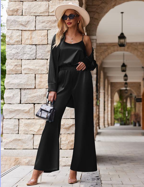 Ekouaer Satin Silk 3-Piece Lounge Set (US Only)