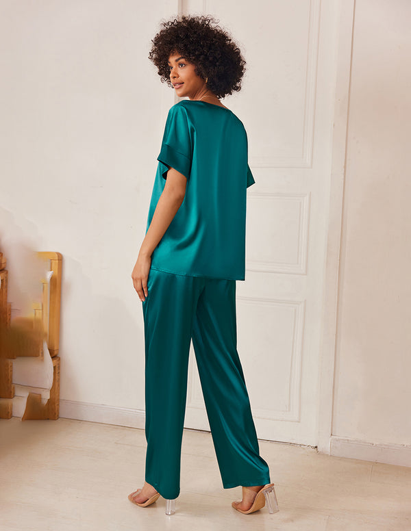 Ekouaer Satin V Neck 2-Piece Pajama Set (US Only)