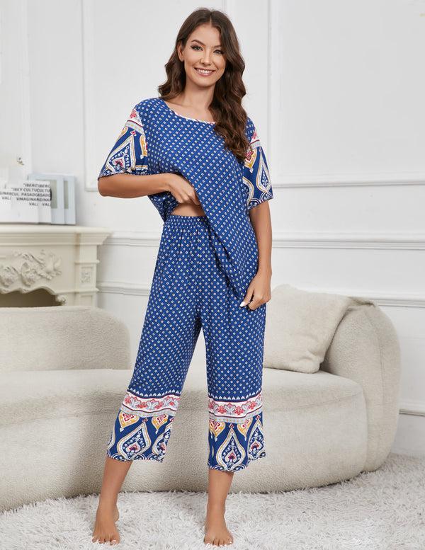 Ekouaer Ekouaer Short Sleeve Capri Pyjamas Set With Pockets