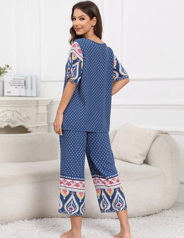 Ekouaer Ekouaer Short Sleeve Capri Pyjamas Set With Pockets