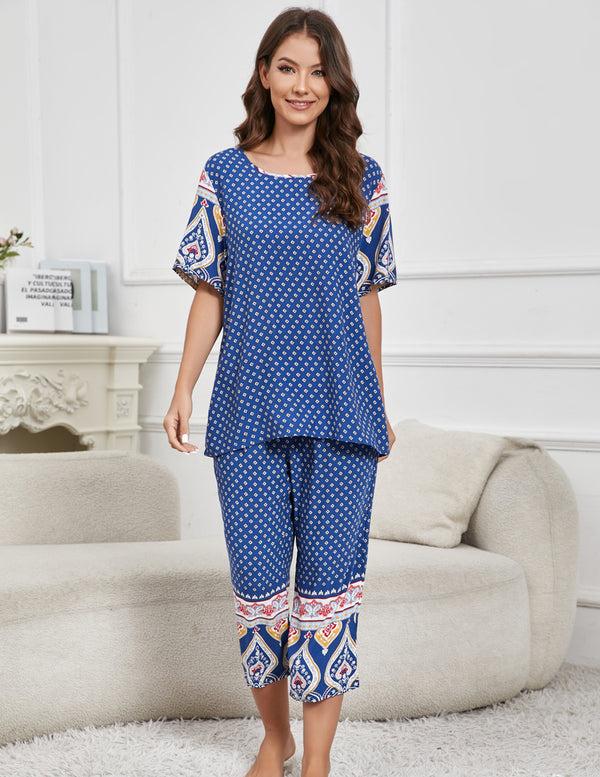 Ekouaer Ekouaer Short Sleeve Capri Pyjamas Set With Pockets