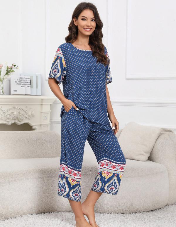 ekouaer Ekouaer Short Sleeve Capri Pyjamas Set With Pockets