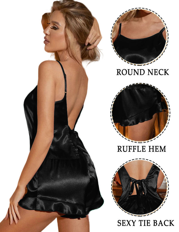 Ekouaer Ekouaer Silk Camisole Backless Sleepwear 2 Piece (US Only)