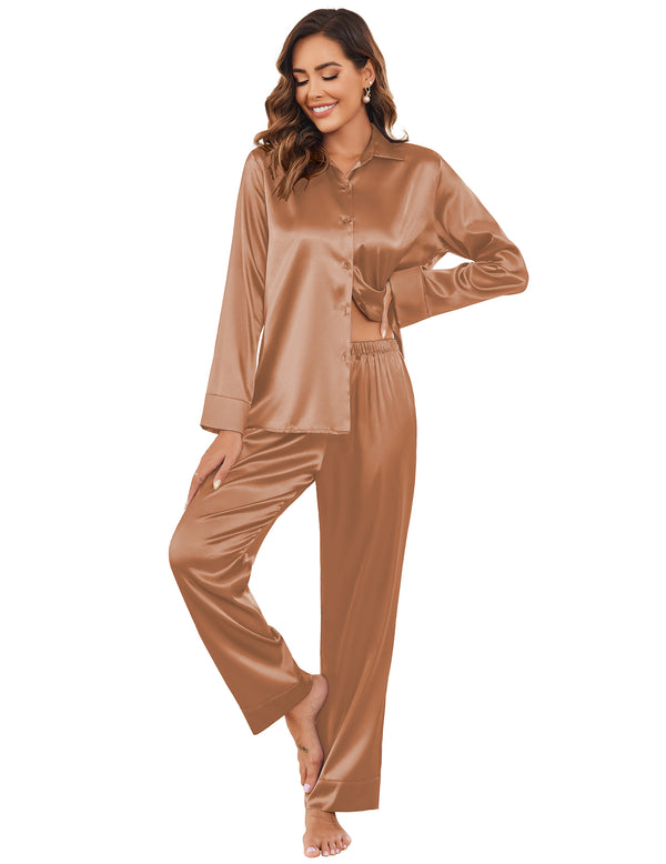 Ekouaer Ekouaer Silk Satin Long Sleeve Pajamas (US Only)