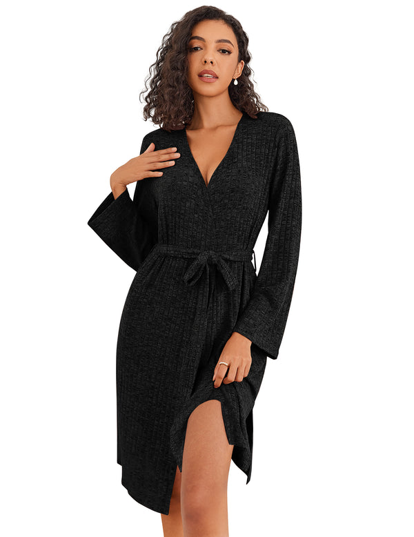 Ekouaer Soft Ribbed Knit Kimono Robe (US Only)