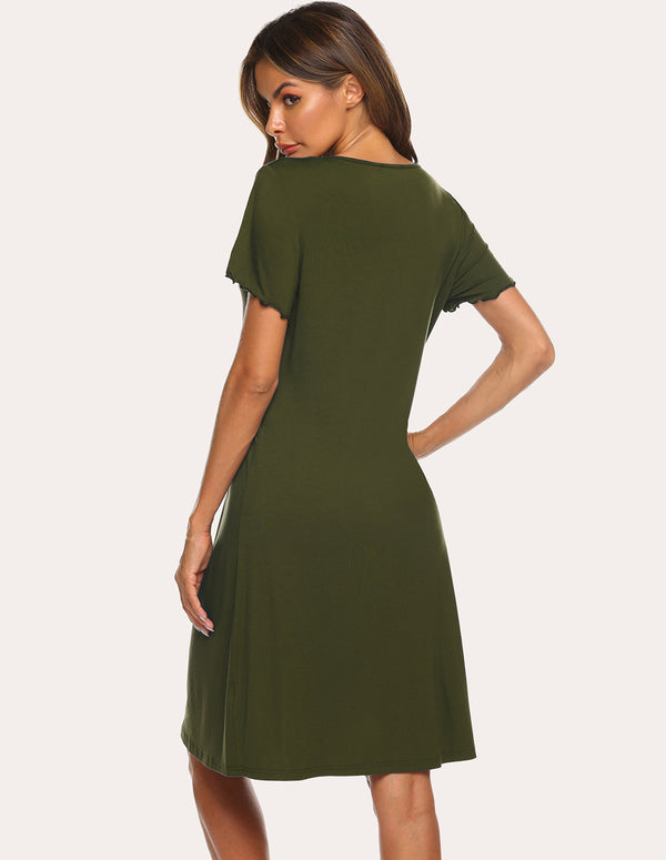 Ekouaer Soft Ruffle Seams Sleep Dress (US Only)