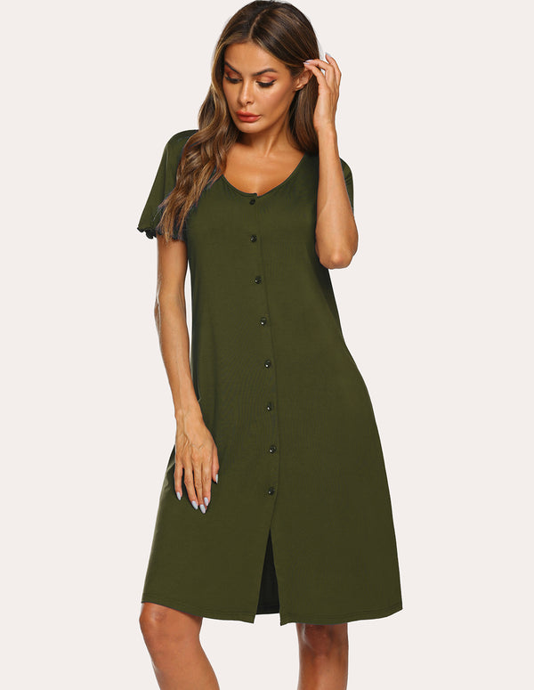 Ekouaer Soft Ruffle Seams Sleep Dress (US Only)