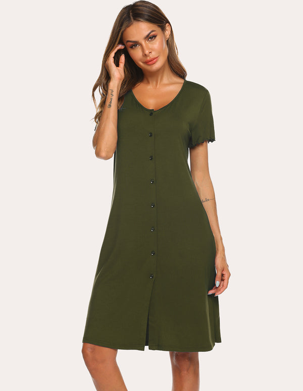 ekouaer Soft Ruffle Seams Sleep Dress (US Only)