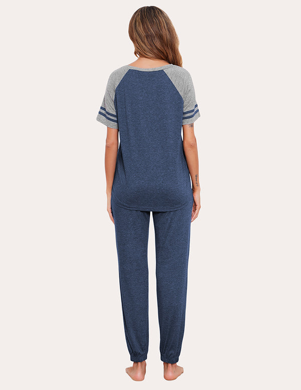 Ekouaer Ekouaer Striped Patchwork Pajamas Set (US Only)