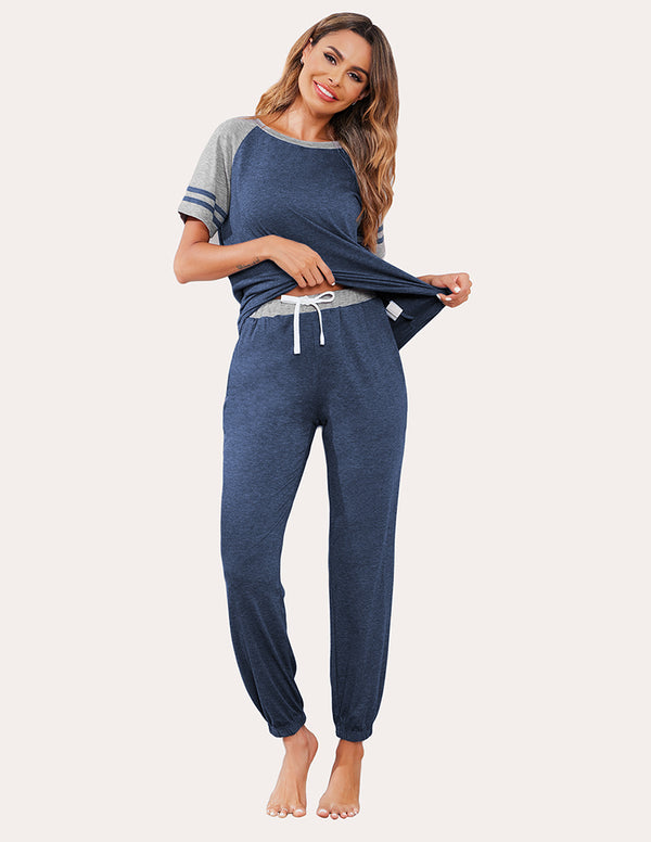Ekouaer Ekouaer Striped Patchwork Pajamas Set (US Only)