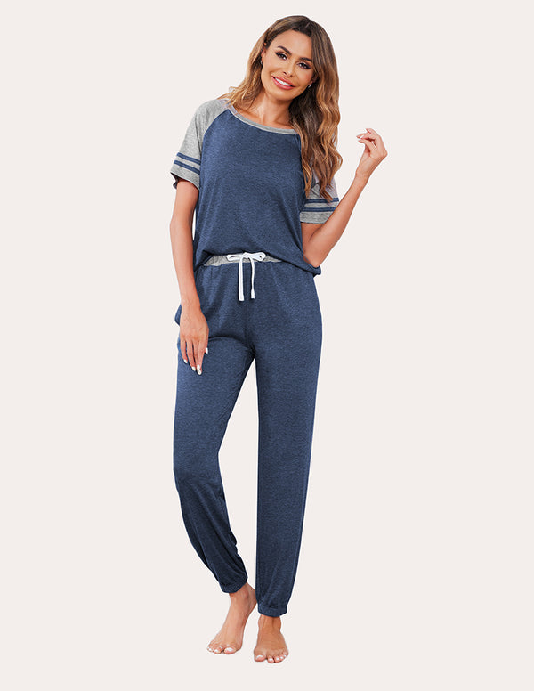 Ekouaer Ekouaer Striped Patchwork Pajamas Set (US Only)