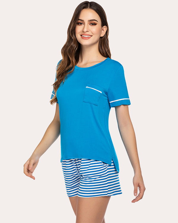 Ekouaer Ekouaer Striped Short Sleeve Pajama Set (US Only)