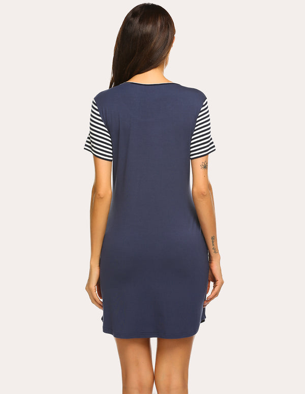 Ekouaer Ekouaer Striped Short Sleeve Printed Nightdress (US Only)