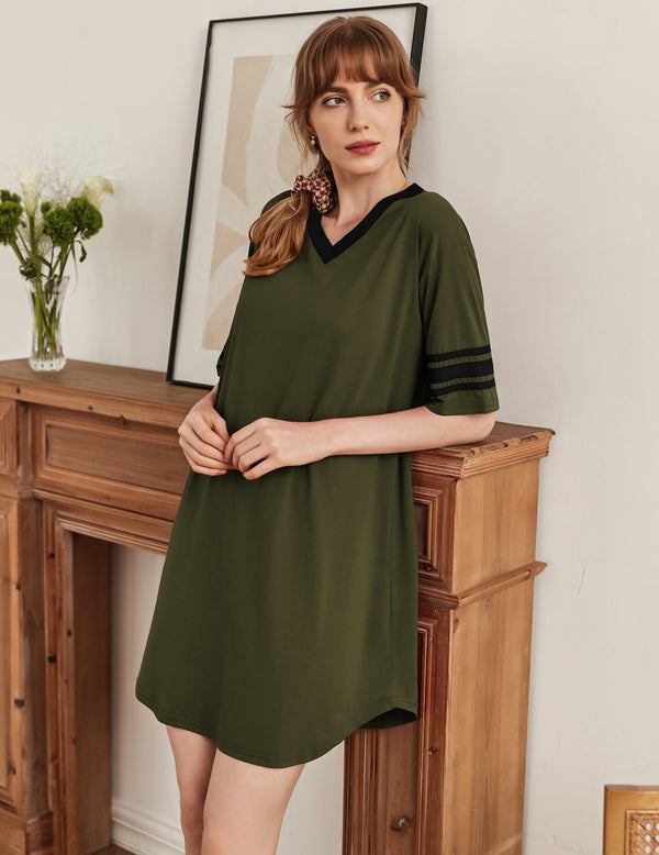 Ekouaer Ekouaer Stylish Contrast Color Cool Sleep Dress (US Only)