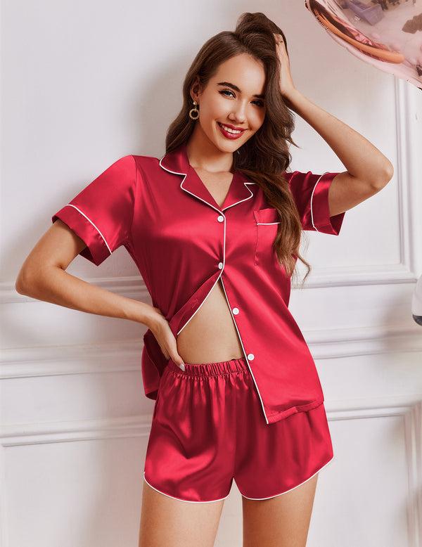 ekouaer Ekouaer Tops with Shorts Satin Pajama Set (US Only)