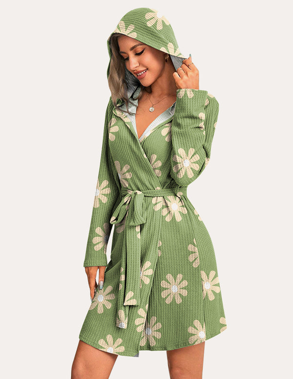 Ekouaer Waffle Knit Hooded Bathrobe (US Only)