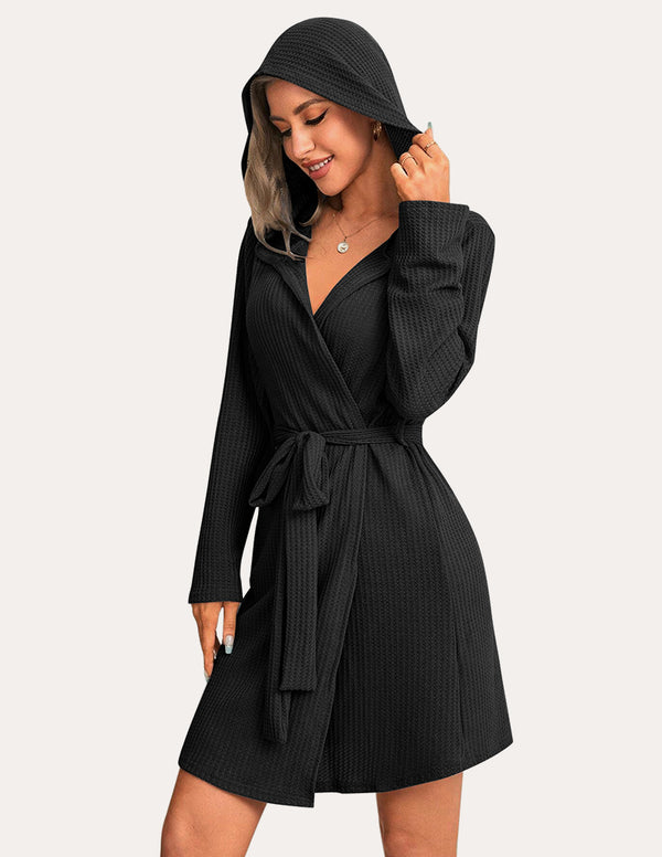 Ekouaer Waffle Knit Hooded Bathrobe (US Only)