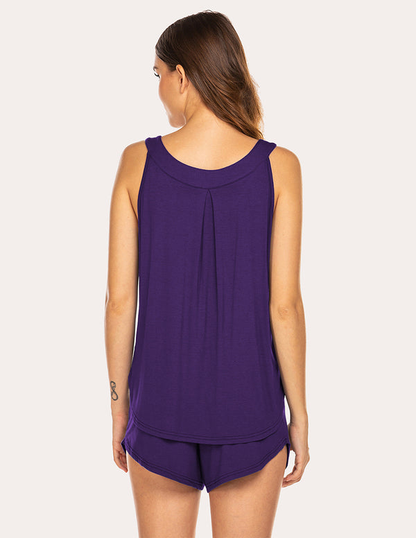 Ekouaer Ekouaer Wide Strap Tank Tops Shorts Pajamas Set (US Only)