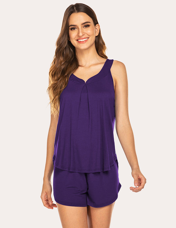 ekouaer Ekouaer Wide Strap Tank Tops Shorts Pajamas Set (US Only)