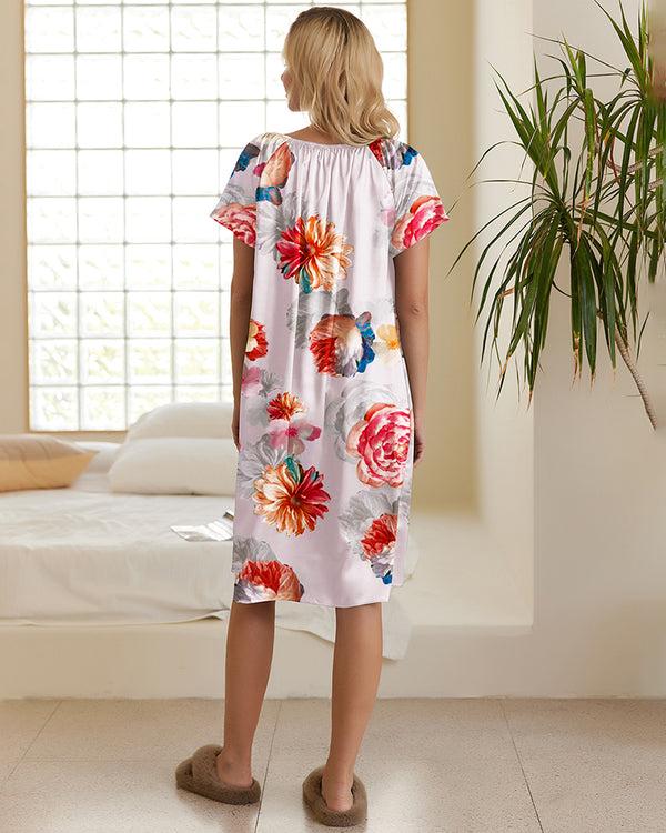 Ekouaer Ekouaer Women's Satin Silk Nightgown Short Sleeve Sleep Dress (US Only)