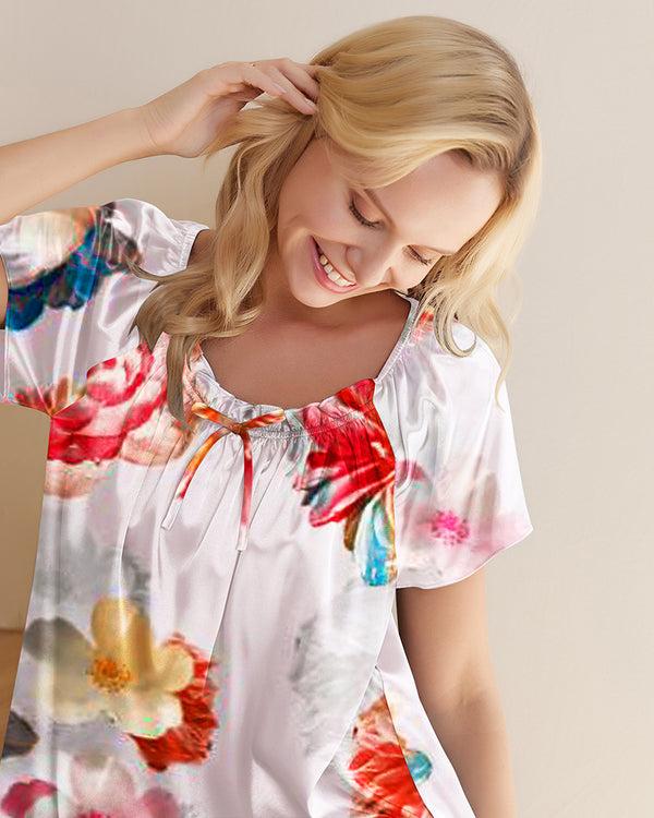 Ekouaer Ekouaer Women's Satin Silk Nightgown Short Sleeve Sleep Dress (US Only)