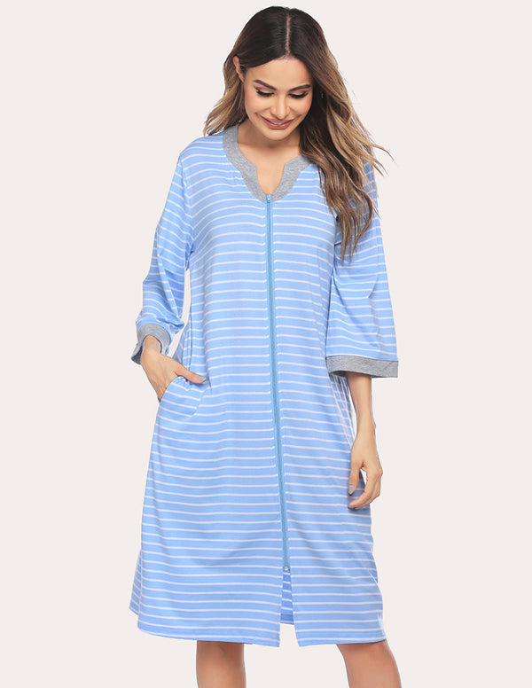Ekouaer Ekouaer Zipper Robe 3/4 Sleeve Nightgowns (US Only)