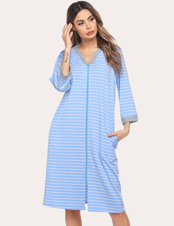 Ekouaer Ekouaer Zipper Robe 3/4 Sleeve Nightgowns (US Only)