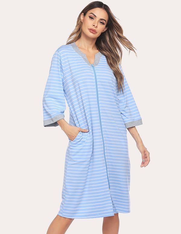 ekouaer Ekouaer Zipper Robe 3/4 Sleeve Nightgowns (US Only)